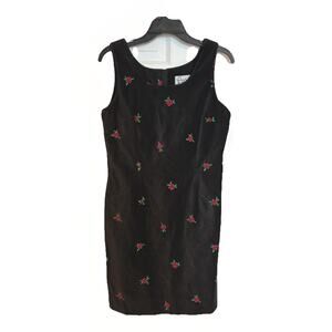 Lilly Pulitzer Women Size 8 Velvet Dress Black Embroidered Rose Buds